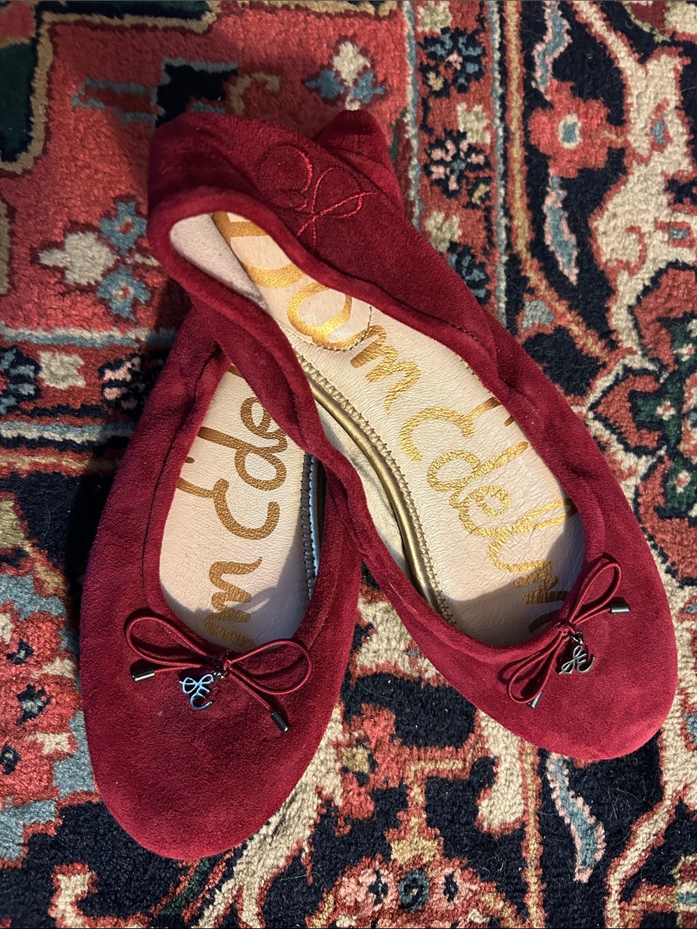 Sam Edelman Burgundy Suede Slip On Bow Flats Size 8M